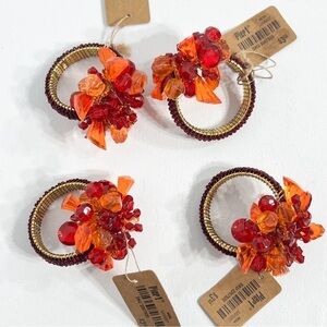 Pier 1 Napkin Rings Set of 4 Colorful Beaded Cluster Vibrant Orange Red Holders